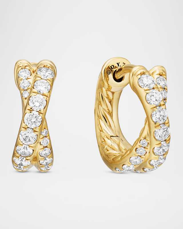 Pave Crossover Hoop Earrings with Diamonds in 18K Gold, 5mm, 0.5"L